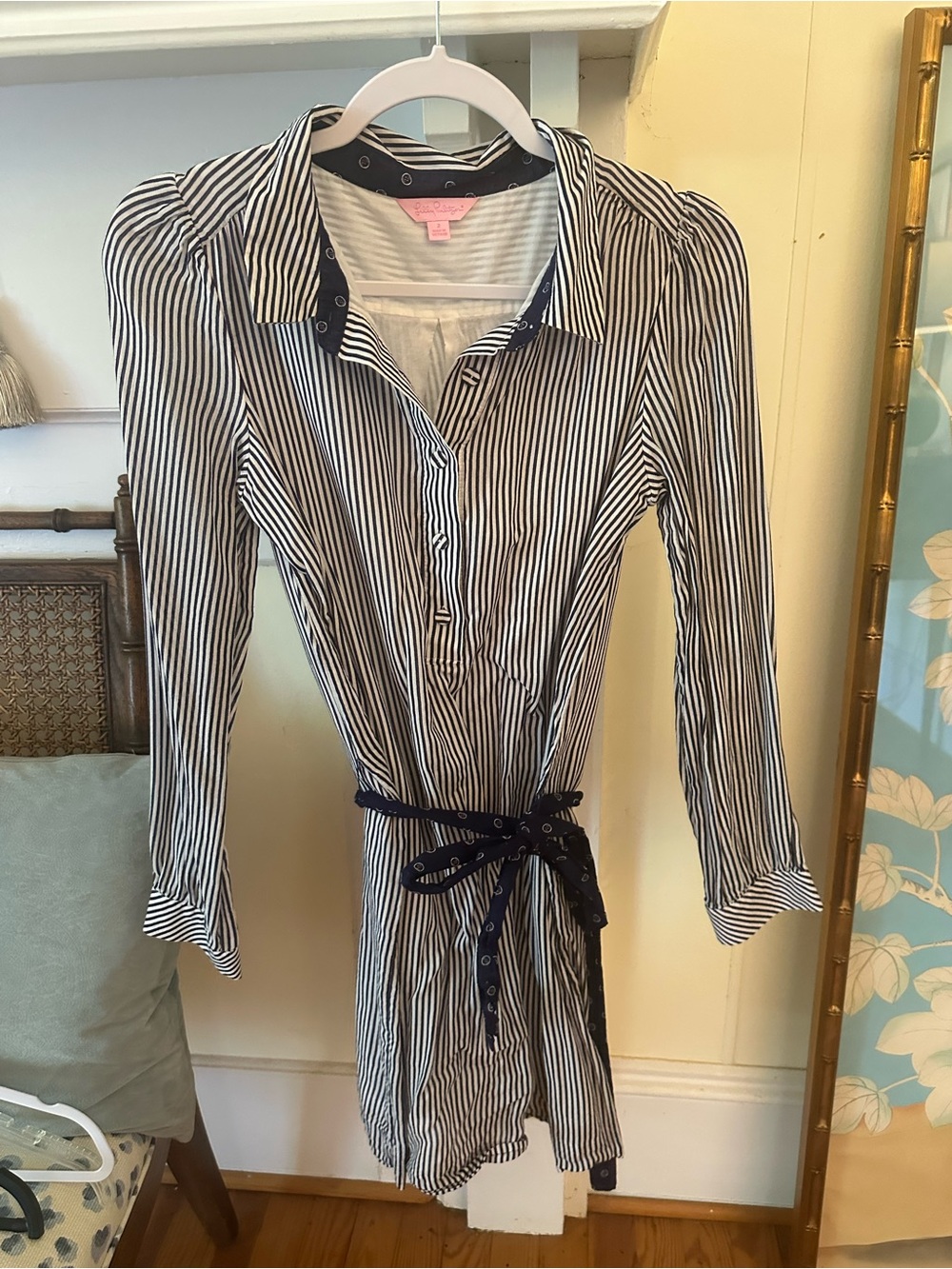 Lilly Pulitzer Striped Navy and White Shirt Dress with Tie Waist 2